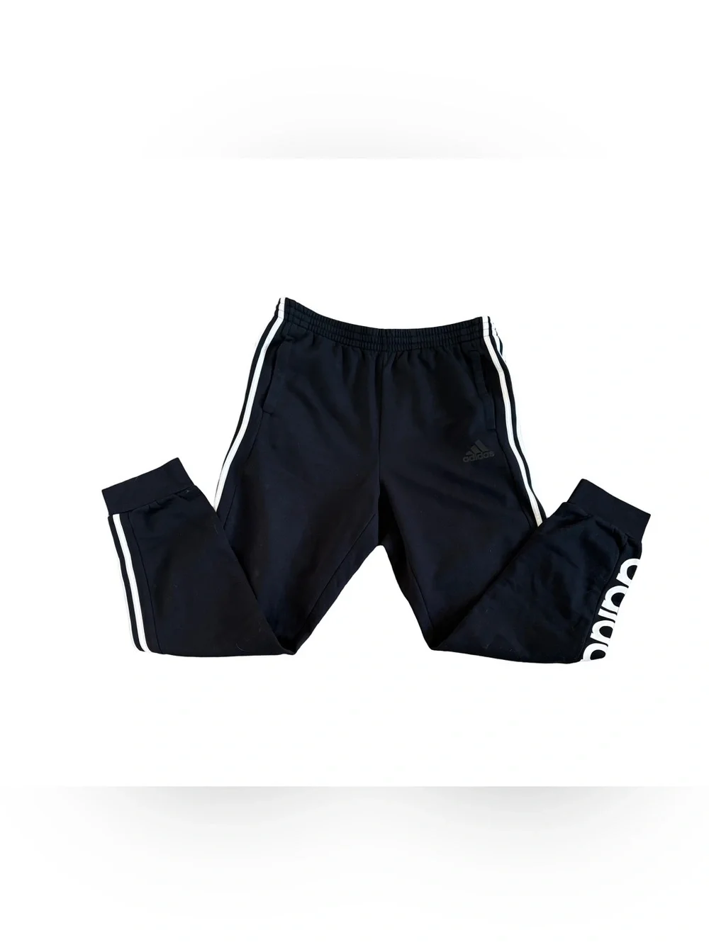 adidas Black Joggers with White Side Stripes and Logo Print